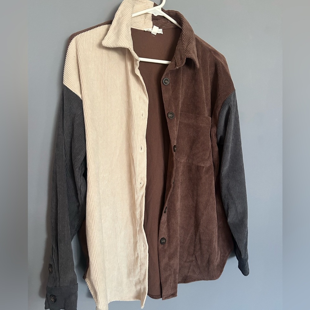 Colorblock Corduroy Button Down